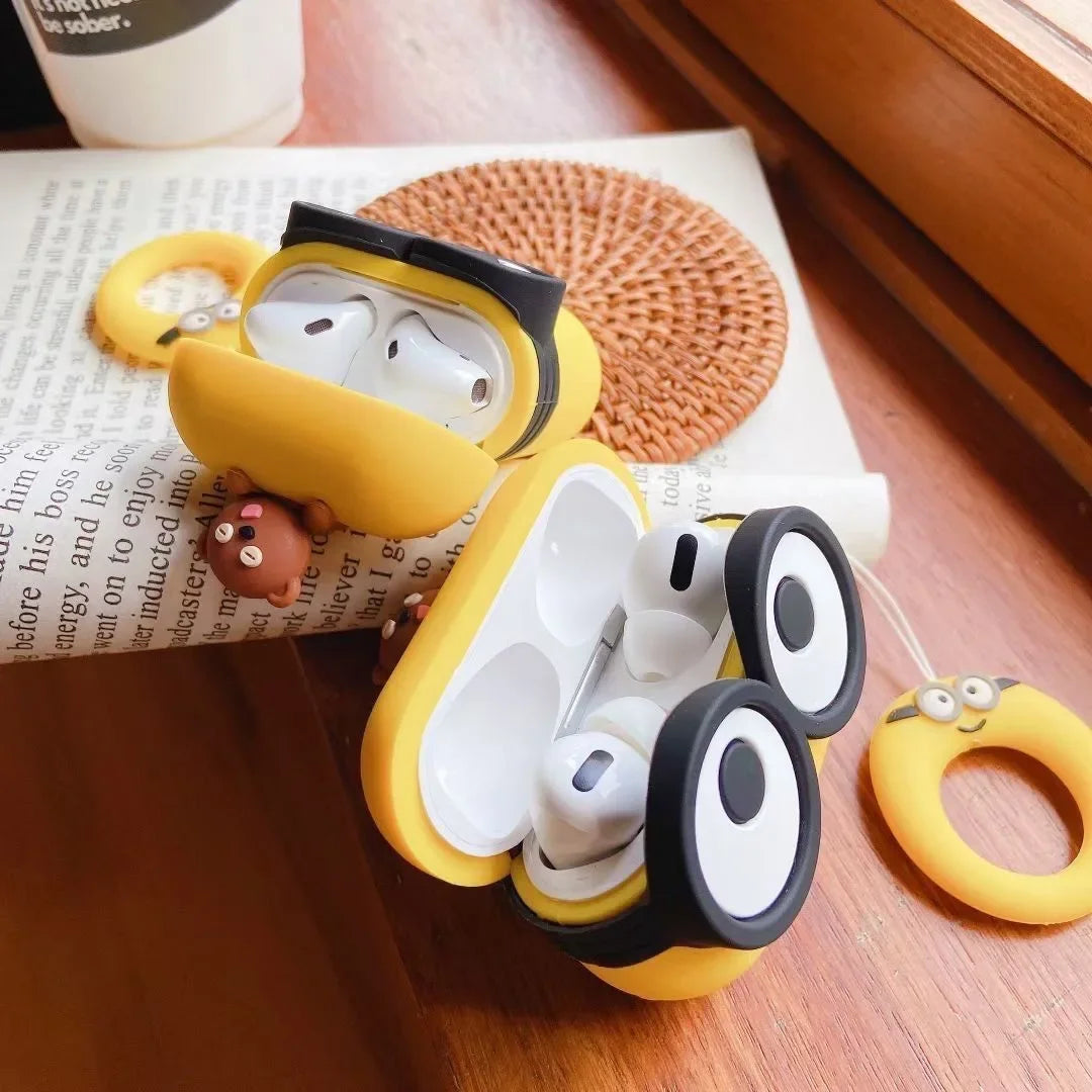 3D Cartoon Big Eyes With Bear Toy For Airpod Pro 2 Case,Yellow Protetive Earphone Silicone Cover For Airpod 1/2/3 Kids Boys Girl